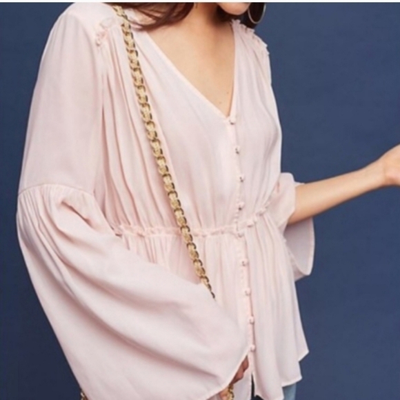 Ro & DE blush pink button front bell sleeve top - Picture 10 of 10